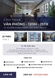 Chính chủ cho thuê sàn Văn phòng - 120m2 - 25 triệu  34 Nguyễn Khánh Toàn - Cầu Giấy - Hà Nội