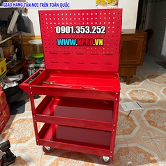 Xe đẩy dụng cụ 3 ngăn có giá treo 
