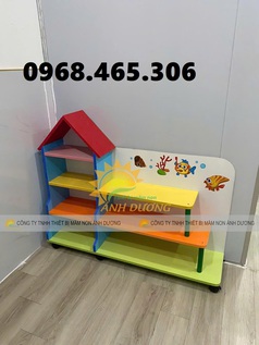Kệ gỗ MDF mầm non 3 tầng, kệ gỗ mầm non nhiều màu 