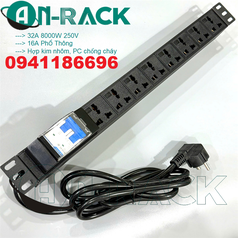 Phân phối thanh nguồn PDU 8 ổ cắm đa năng 32A có kèm Atomat và dây nguồn dài 2M AR-P19M08C32CB2...