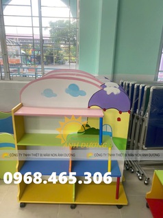 Kệ cặp dép mầm non, tủ cặp dép mầm non bằng gỗ nhiều màu 