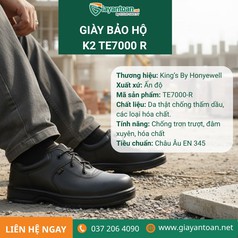 Giày bảo hộ chống đinh K2 TE7000R - Da thật cao cấp, chuẩn châu âu EN ISO 20345 
