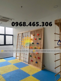 Cầu trượt thang leo gỗ mầm non, thang leo gỗ liên hoàn trẻ em 