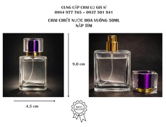 Sỉ chai thủy tinh chiết nước hoa vuông 50ml - Nắp tím 