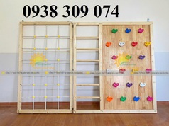 Vách leo núi trẻ em và thang leo vận động gỗ cho bé mầm non 