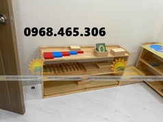 Kệ gỗ cao su mầm non, kệ gỗ 3 tầng mầm non 