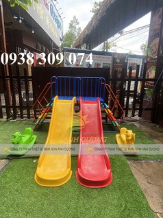 Cầu trượt đôi 2 máng song song, cầu trượt máng đôi composite 