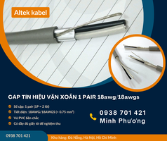 Cáp tín hiệu vặn xoắn 1 Pair 18awg/18awgs   Truyền tín hiệu ổn định, chống suy hao 