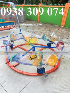 Đu quay trên ray 6 ngựa dành cho trẻ em, đu quay đạp chân trên ray mầm non 