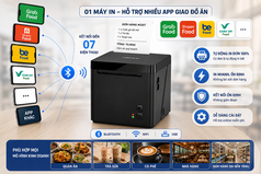 Máy in bill cho nhiều app GrapFood/ Befood/ ShopeeFood/ Xanh SM Food 