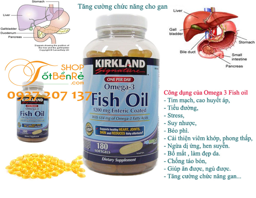 Dầu cá Fish Oil Omega-3 1200mg 180v Glucosamine 375v Kirkland hàng Mỹ xách tay chính hãng