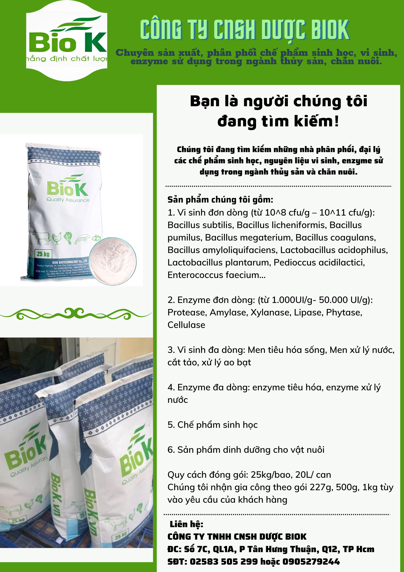 2 GIA CÔNG sản phẩm nguyên liệu Enzyme đơn dòng, đa dòng cho thuốc và thực phẩm  thủy sản, chăn nuôi