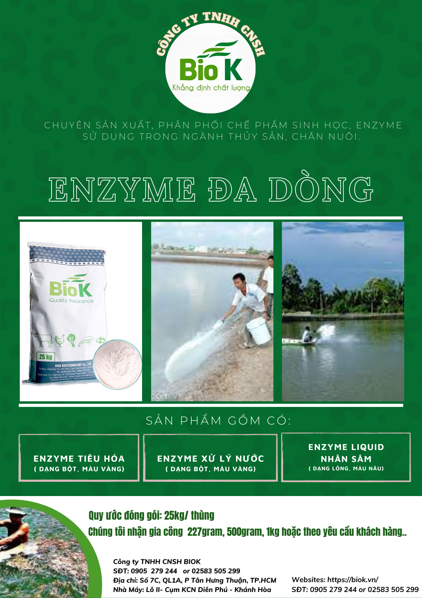 1 GIA CÔNG sản phẩm nguyên liệu Enzyme đơn dòng, đa dòng cho thuốc và thực phẩm  thủy sản, chăn nuôi