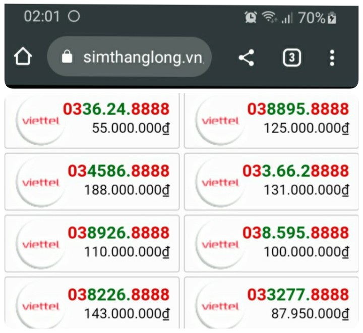 Sim Tứ quý 8 Viettel 0358058888 siêu VÍP