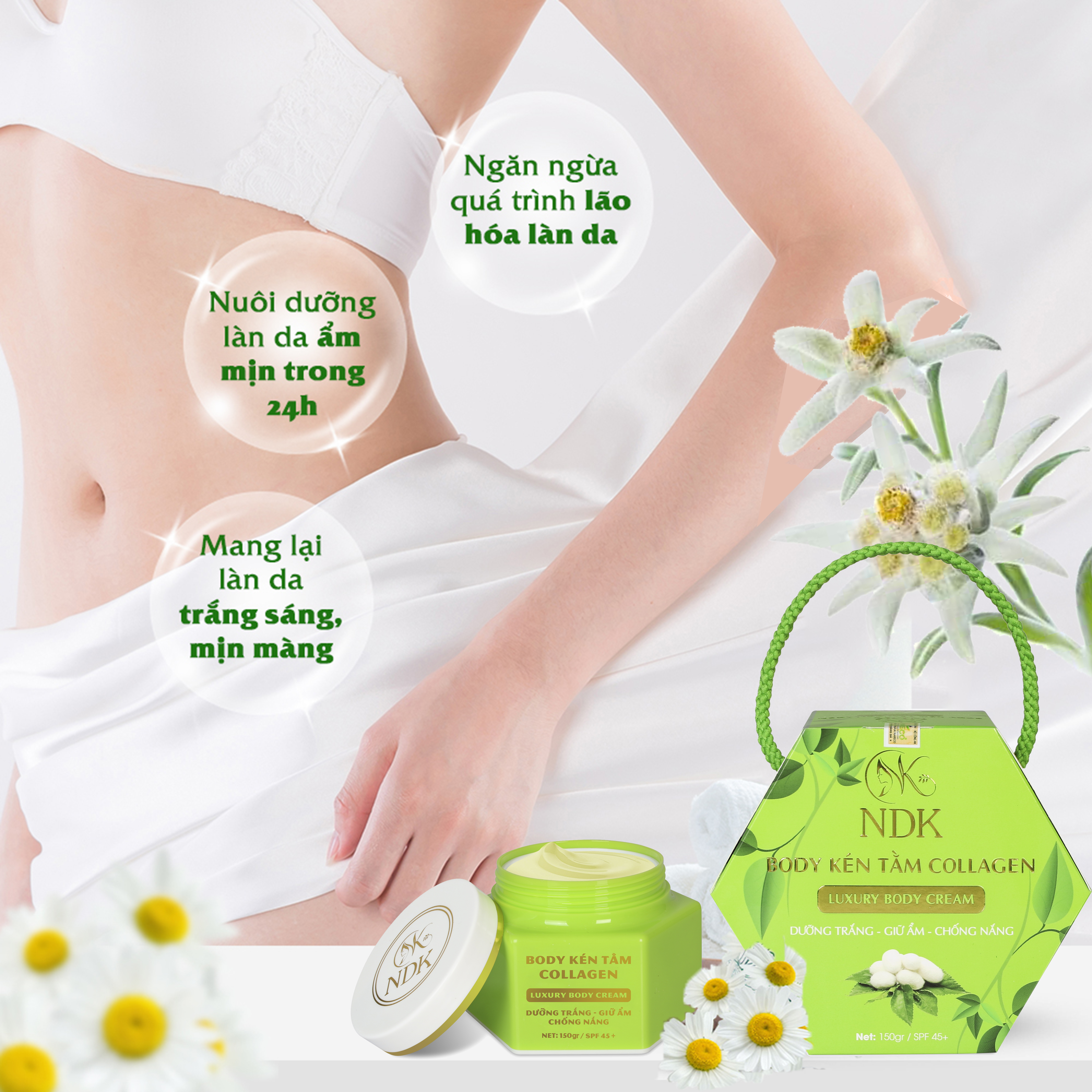 3 Kem trắng da body kén tằm collagen NDK có tốt không
