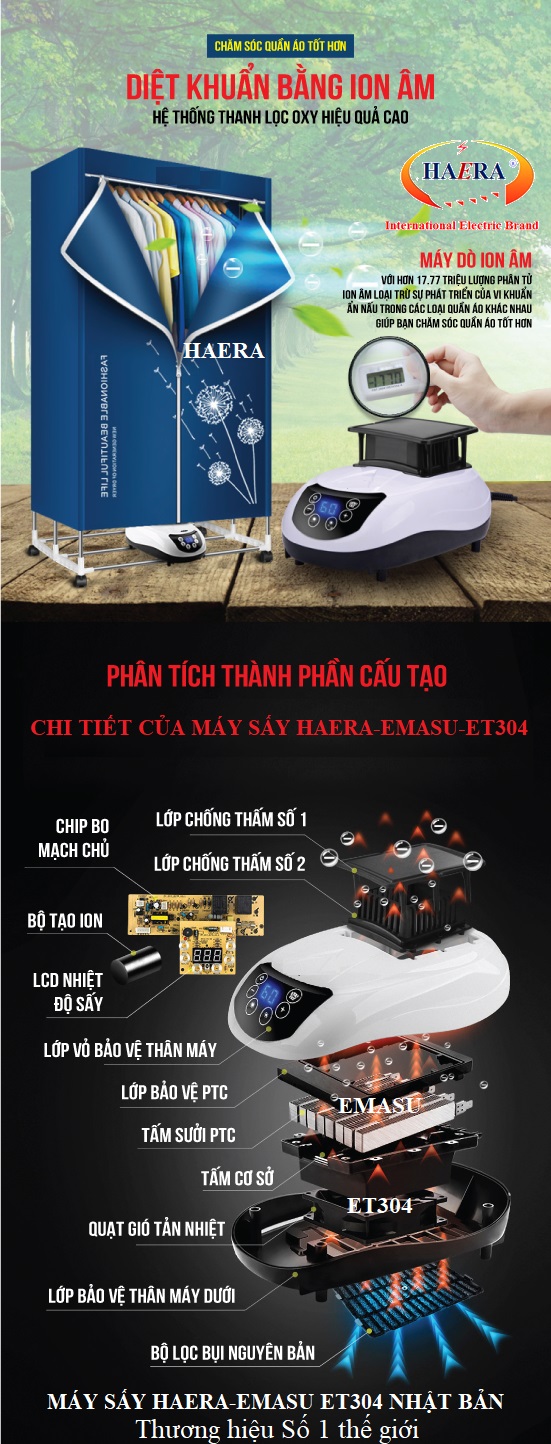 Máy sấy quần áo dạng gập gọn Haera-emasu Nhật Bản ET304 vỏ màu xanh có gì khác biệt