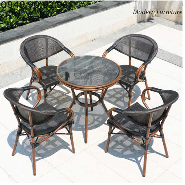 Bộ bàn café sân vườn mặt kính tròn 4 ghế tựa lưới chân nhôm ngoài trời nhập khẩu HCM TE2028-70A CC20