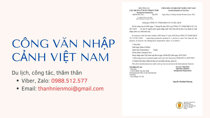 Dịch vụ làm công văn nhập cảnh Việt Nam  visa approval letter