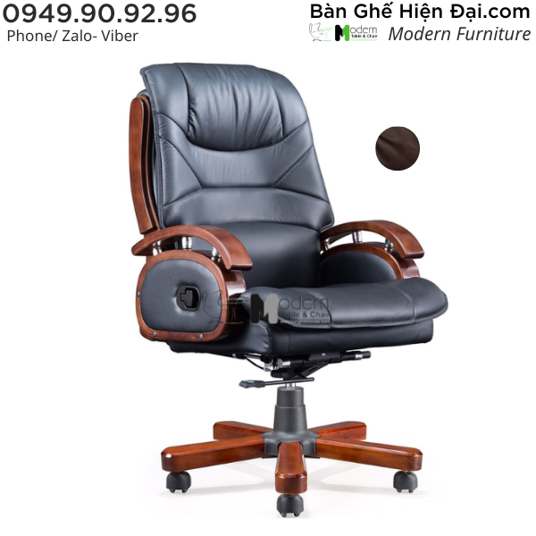 Ghế lãnh đạo bọc da thật chân gỗ xoay tăng giảm chiều cao nhập khẩu HCM CD7153-L