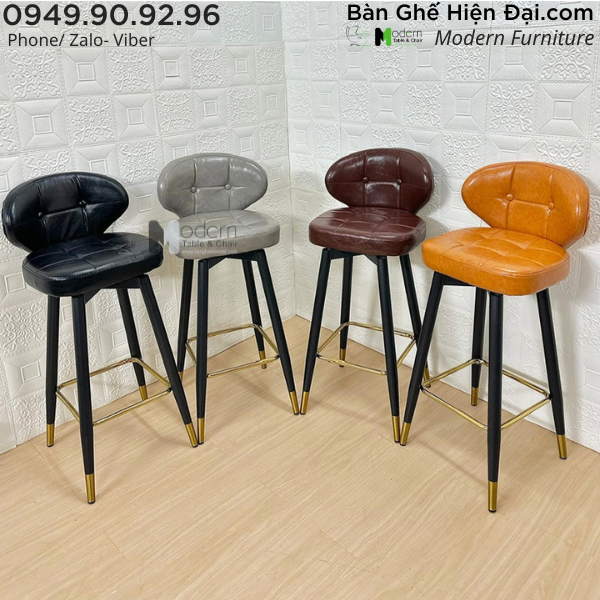 Ghế bar nhà hàng tựa lưng thấp bọc Simili chân sắt nhập khẩu cao cấp HCM CB2156-P