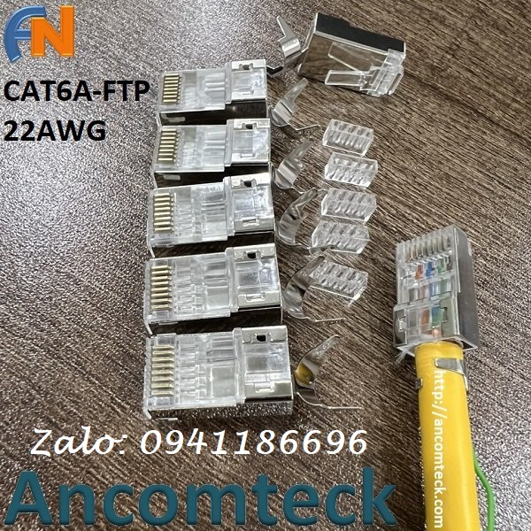 3 Modular Plug Kit, Đầu bấm hạt mạng Cat6A FTP chống nhiễu 8 chân đồng có đuôi quặp
