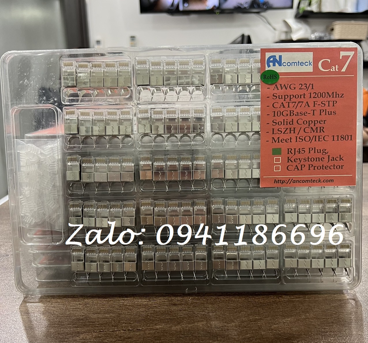 6 Modular Plug Kit, Đầu bấm hạt mạng Cat6A FTP chống nhiễu 8 chân đồng có đuôi quặp