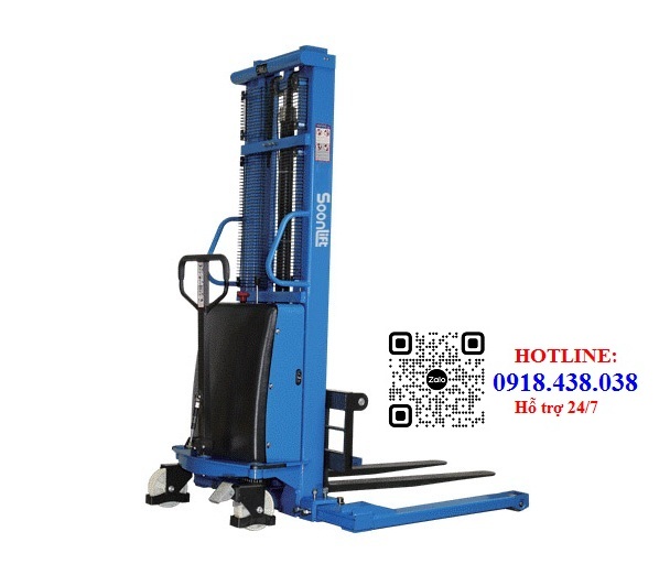 1 Xe nâng bán tự động chân rộng  chân khuỳnh  tải trọng 1-2 tấn nâng cao tới 3.5m