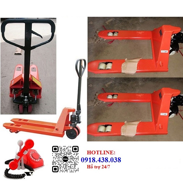 2 Xe nâng tay thấp càng ngắn 80cm tải trọng 2500kg chính hãng