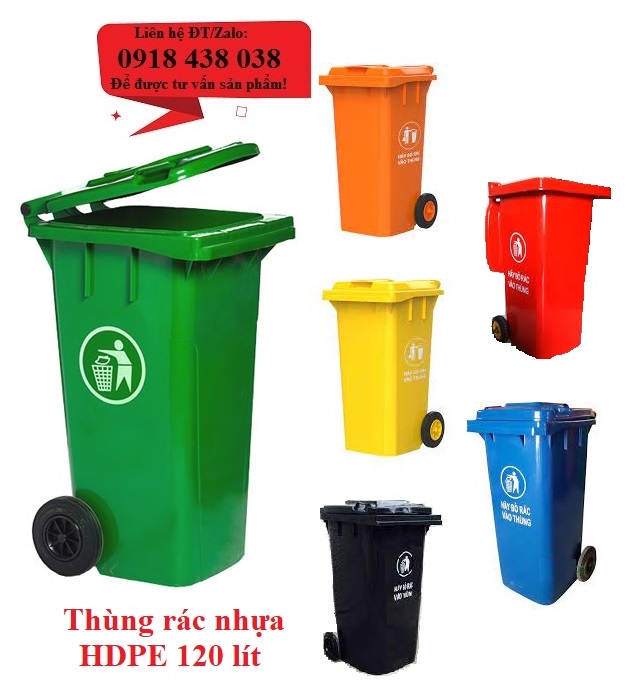 Thùng rác 120 lít, thùng rác nhựa HDPE giá rẻ toàn quốc
