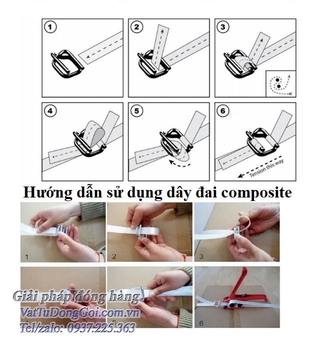 9 Hướng dẫn sử dụng Dây đai composite và bọ siết dây đai