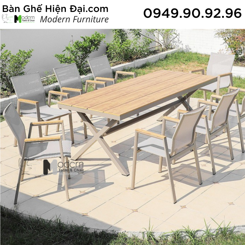Bộ bàn 8 ghế cafe nhà hàng sân vườn hiện đại nhập khẩu HCM TE2035-180A CC2027A