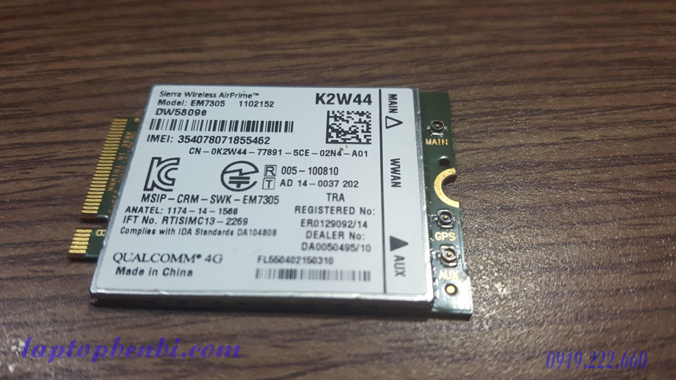 4 Card WWAN 4G Dell DW5809e- EM7305 K2W44 Support Dell E7250, E7350, E7450, E7550