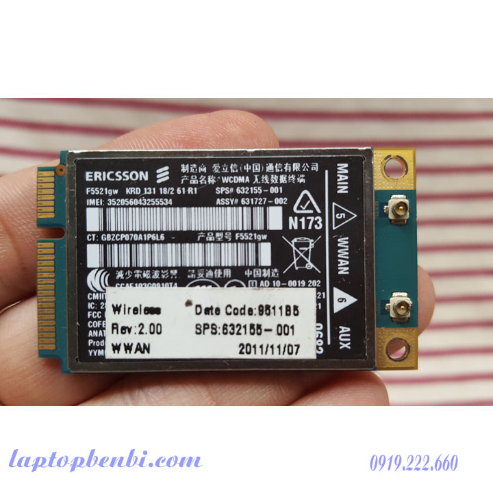 Card wwan 3G Ericsson F5521GW  HP HS2340  dùng cho HP 2560p,8460p,8560p,8760w