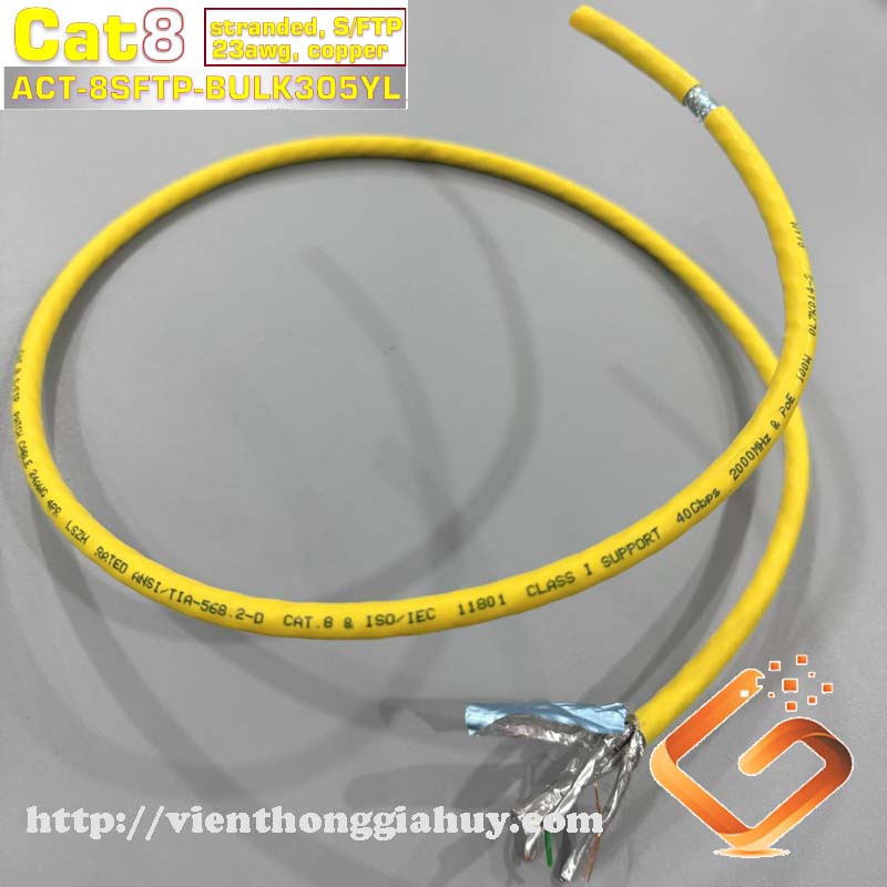 1 Cáp mạng Cat8 Dây Cáp Mạng CAT8 SFTP Dạng Xoắn 23AWG tốc độ 40G 2000MHz Hỗ Trợ PoE, ACT-8SFTP- BULK3 1 Cáp mạng Cat8 Dây Cáp Mạng CAT8 SFTP Dạng Xoắn 23AWG tốc độ 40G 2000MHz Hỗ Trợ PoE, ACT-8SFTP- BULK3