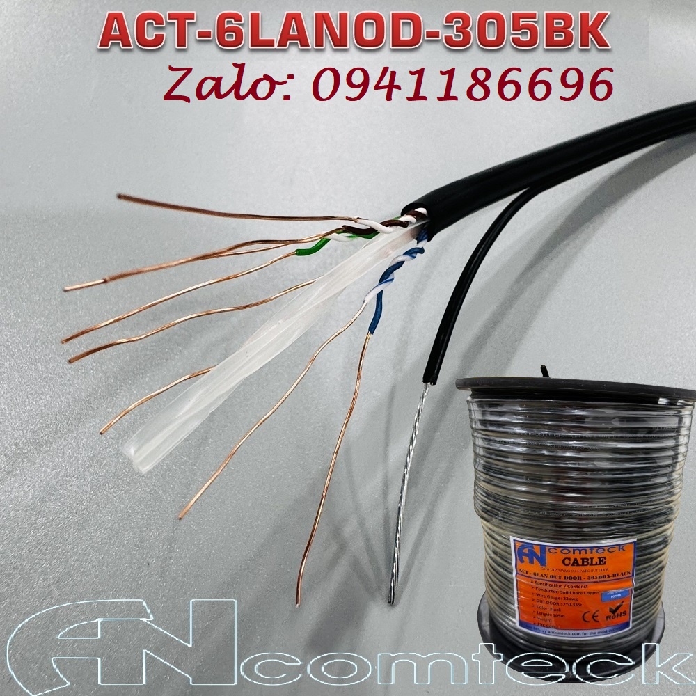 Đại lý phân phối độc quyền cáp mạng ngoài trời Cat6 UTP có gia cường mã  ACT-6LANOD-305BK Đại lý phân phối độc quyền cáp mạng ngoài trời Cat6 UTP có gia cường mã  ACT-6LANOD-305BK