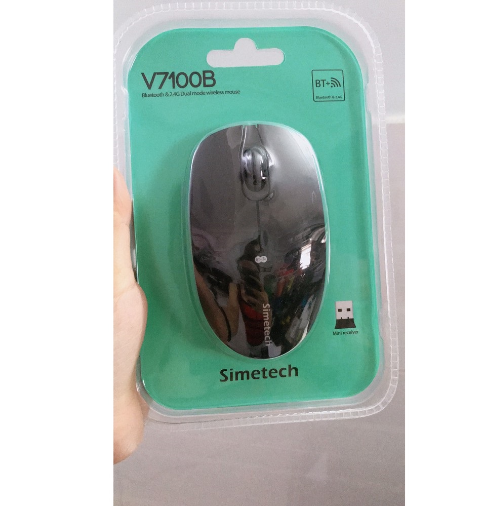 14 Chuột ko dây Simetech V7100B đa năng, dùng Bluetooth v5.0, Wireless 2.4GHz, Pin sạc