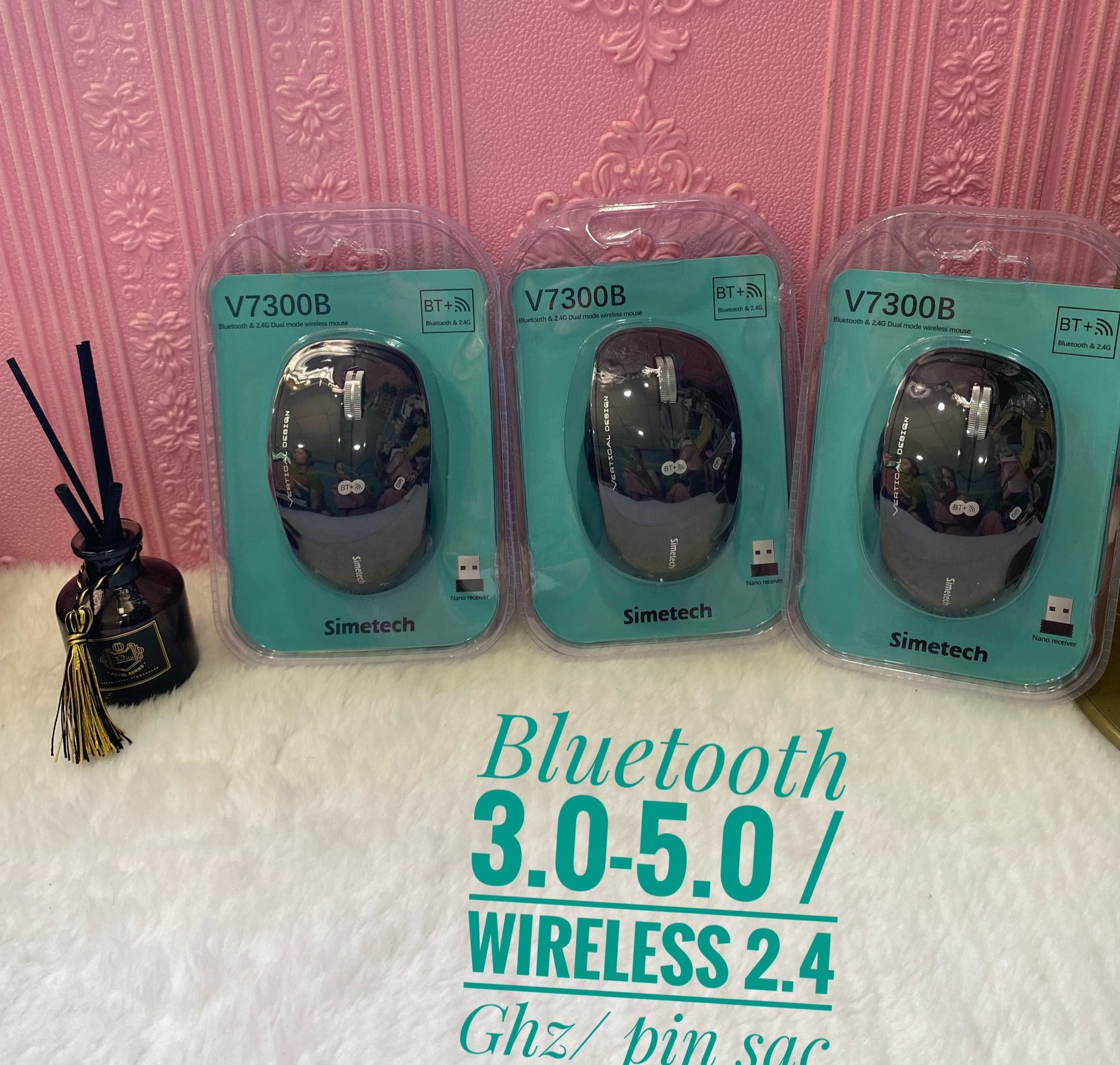 3 Chuột ko dây Simetech V7300B đa năng, dùng Bluetooth v5.0, Wireless 2.4GHz, Pin sạc