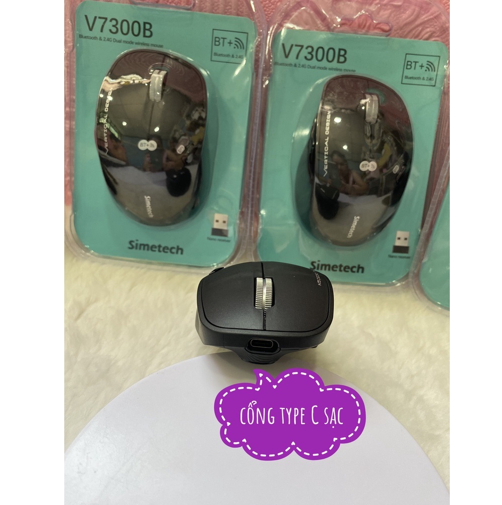 5 Chuột ko dây Simetech V7300B đa năng, dùng Bluetooth v5.0, Wireless 2.4GHz, Pin sạc