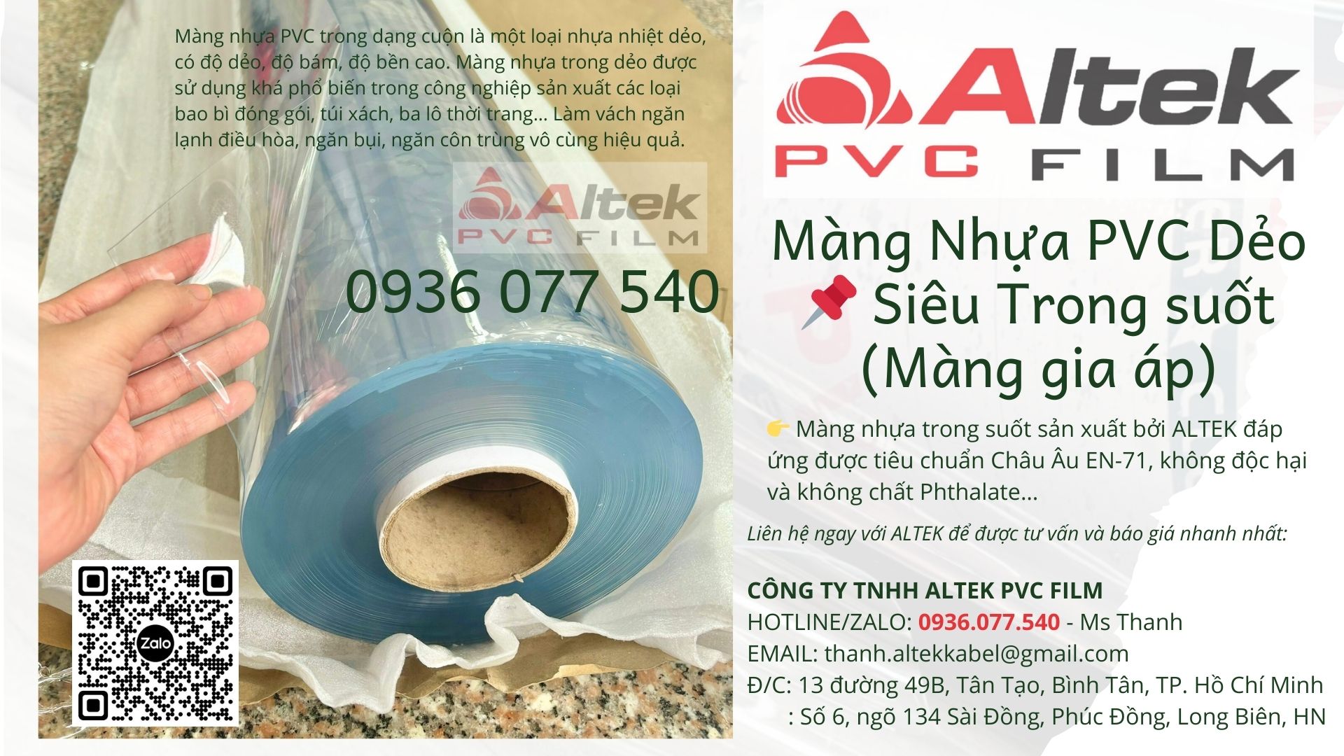 1 Màng nhựa PVC dẻo Trong suốt khổ rộng - Altek PVC Film tại Hồ Chí Minh, Hà Nội