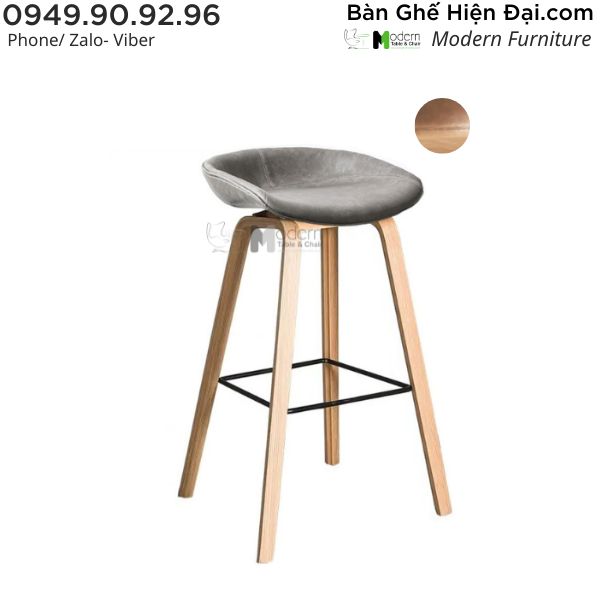 Ghế bar quầy pantry đảo bếp bọc nệm da mềm chân gỗ nhập khẩu HCM CB HAY 65-P