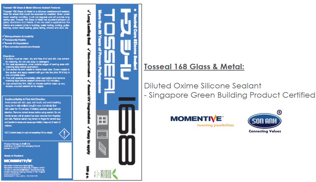 4 Keo silicone trung tính Tosseal 168 Kính và kim loại 4 Keo silicone trung tính Tosseal 168 Kính và kim loại