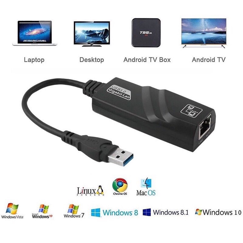 1 Cáp Chuyển USB 3.0 To Lan 10/100/1000 Mbps Gigabit - Cáp USB to LAN 3.0 Gigabit