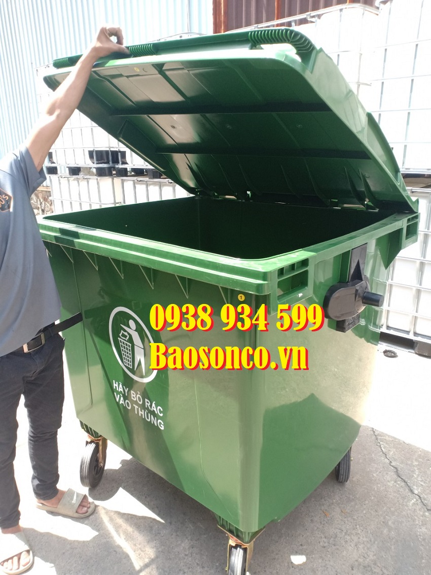 1 Xe thu gom rác đẩy tay 1100 lít, thùng rác công cộng 1100l