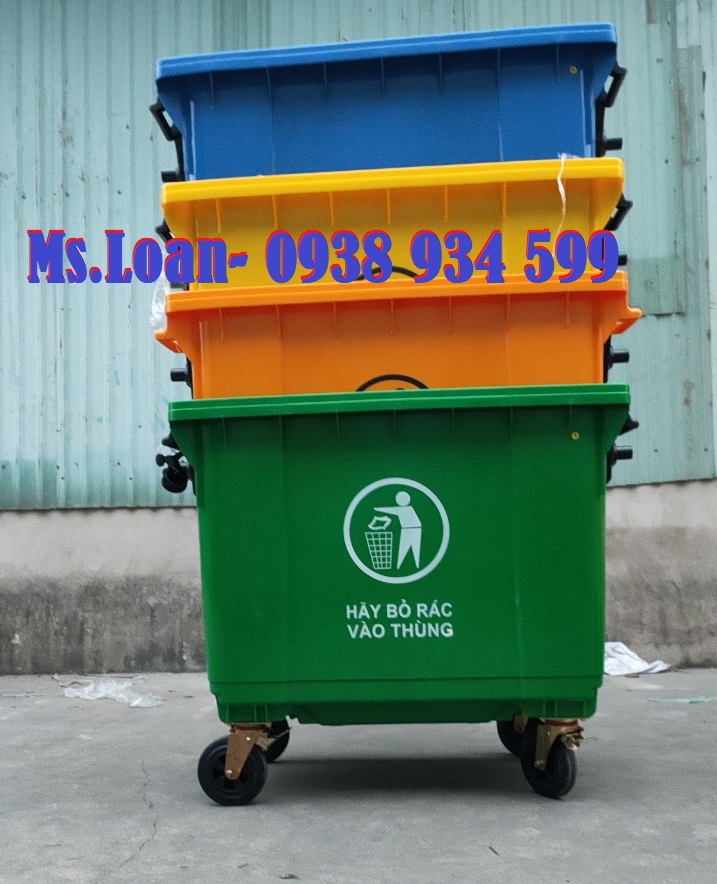 1 Xe gom rác nhựa 660 lít màu xanh dương