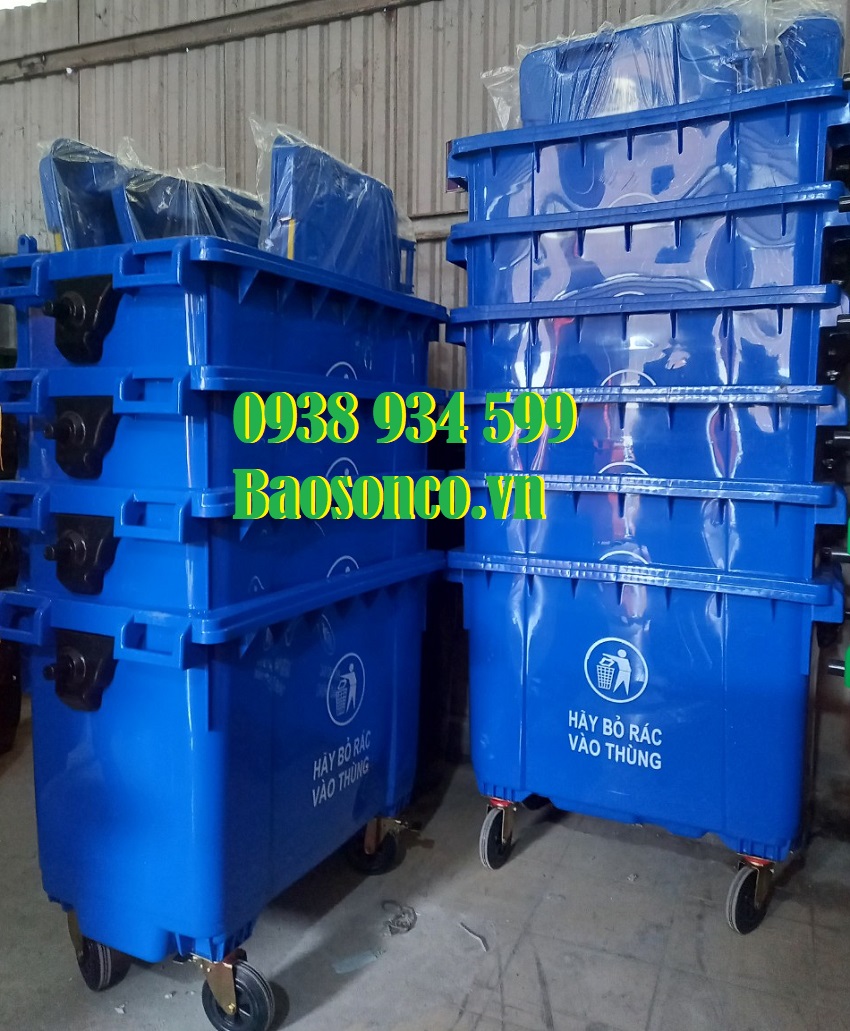 Xe gom rác nhựa 660 lít màu xanh dương