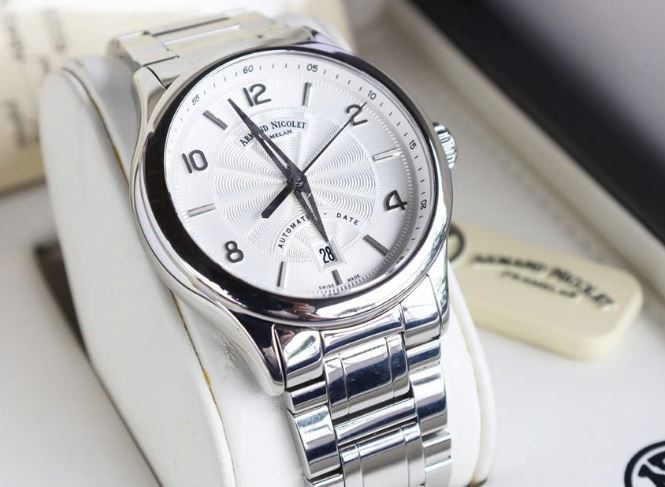 Đồng hồ Nam Armand Nicolet M02-4 Automatic, Mặt trắng dây thép - size 42mm Fullbox