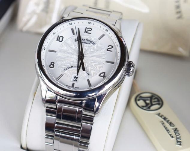 2 Đồng hồ Nam Armand Nicolet M02-4 Automatic, Mặt trắng dây thép - size 42mm Fullbox