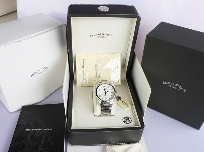 4 Đồng hồ Nam Armand Nicolet M02-4 Automatic, Mặt trắng dây thép - size 42mm Fullbox