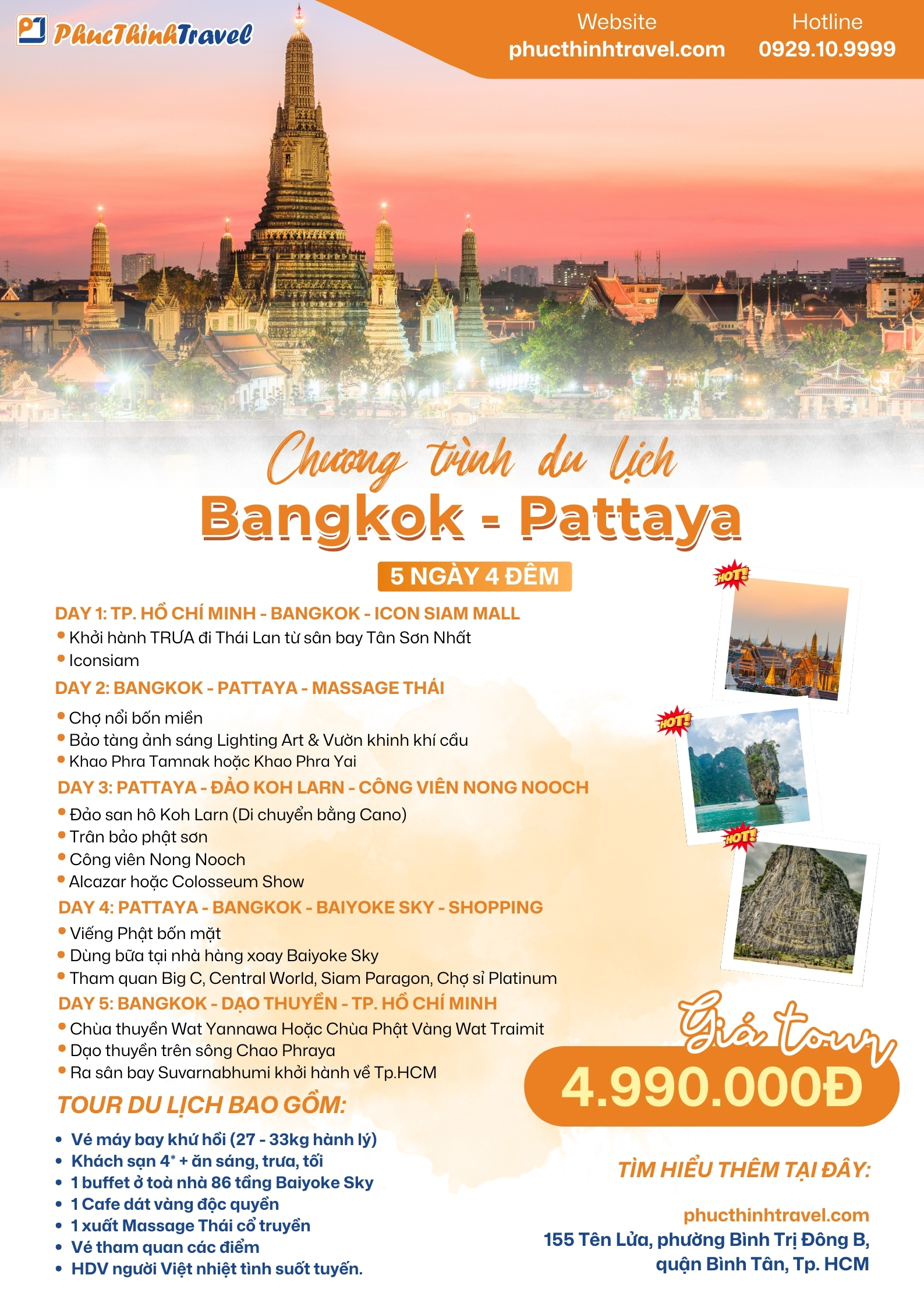 6 Tour Bangkok - Pattaya trọn gói 5N4D chỉ 4.990k