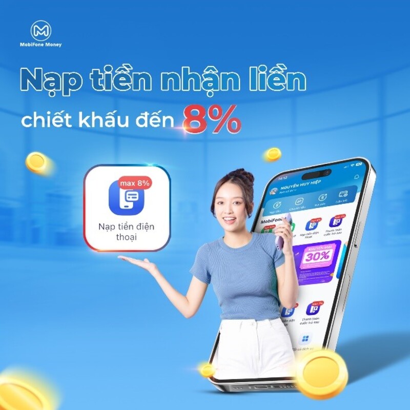 Nạp tiền điện thoại qua ví điện tử MobiFone Money nhận chiết khấu lên tới 8 Nạp tiền điện thoại qua ví điện tử MobiFone Money nhận chiết khấu lên tới 8